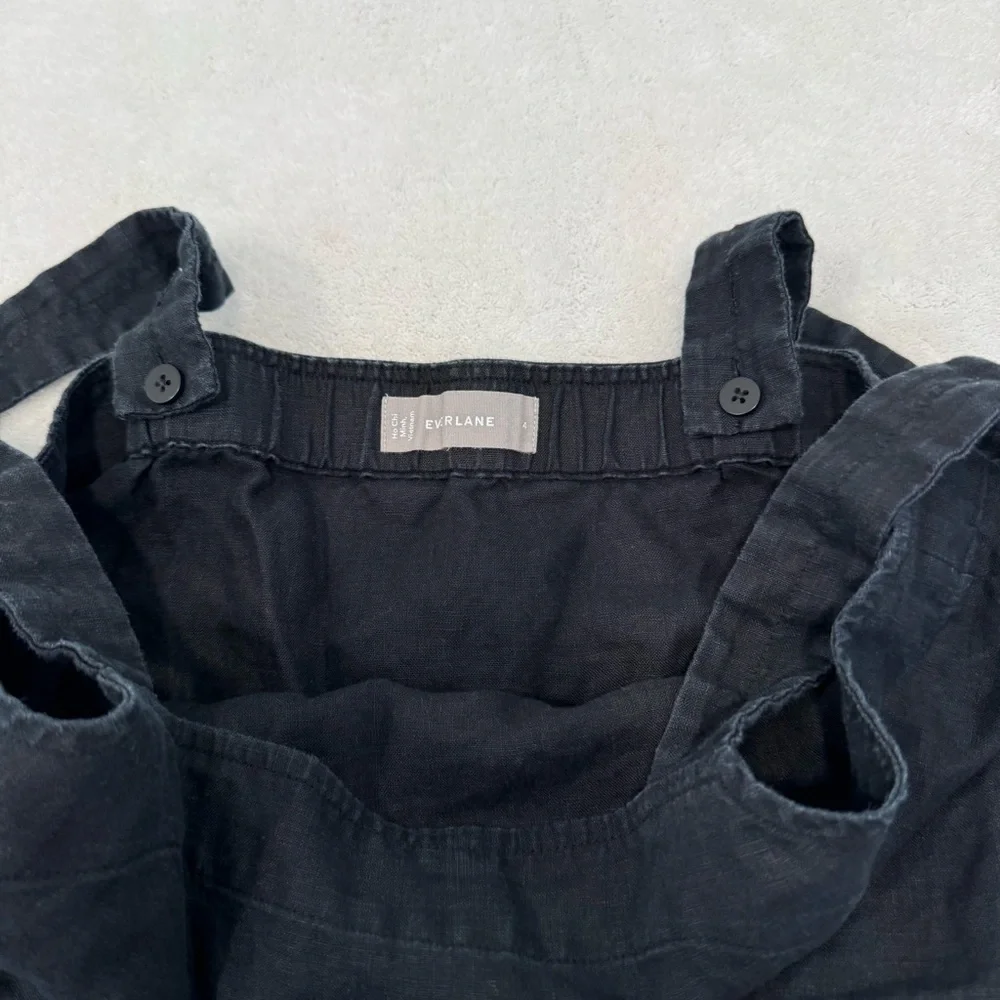 Everlane Womens 100% Linen Square-Neck Jumpsuit in Black Pockets Straps Size 4